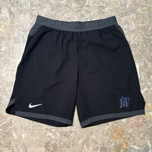 Nike Miami Marlins Shorts Mens Large Black 8” Gym Running Baseball On Field